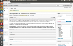 All Open Source. Editing my blog post in WordPress in my Linux work station. All Open Source. Editing my blog post in WordPress in my Linux work station.