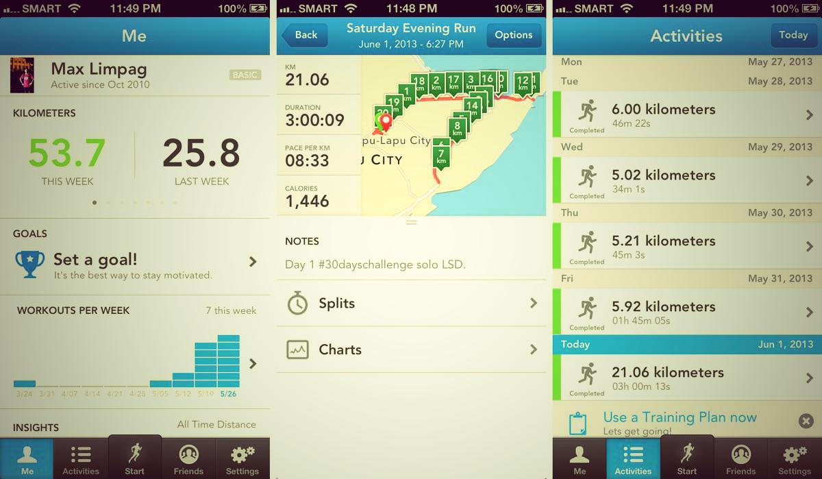 RUNKEEPER. The app for iOS and Android not only allows you to keep track of the distance of your run via GPS, it also serves as training log, resource and social network.