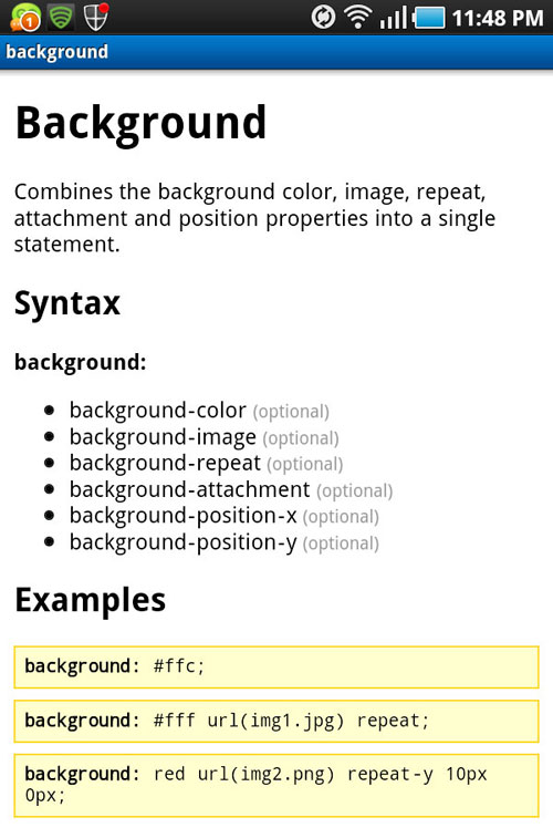 CSS Reference Android app