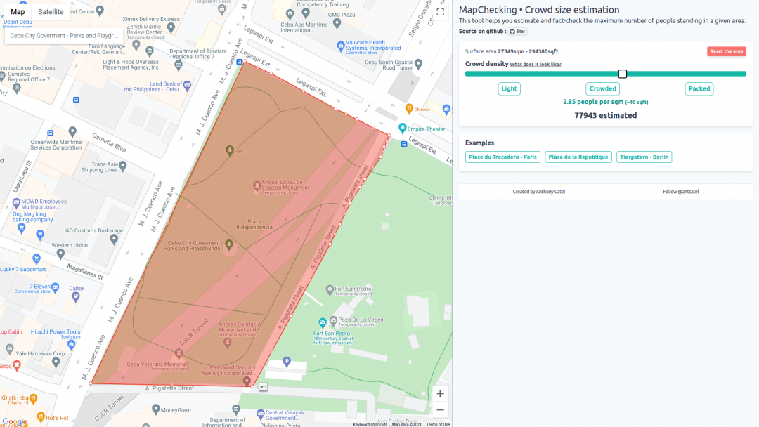 ESTIMATING CROWD SIZE. The MapChecking website simplifies the estimating of crowd size at a given location.