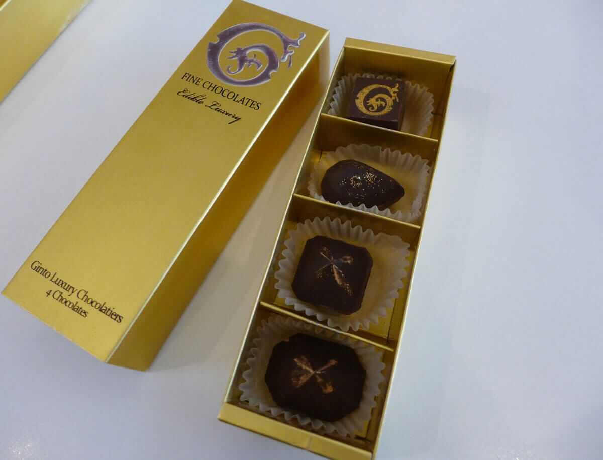 LUXURY CHOCOLATES. Dalareich has launched the Ginto (gold), Pilak (silver), and Tanso (bronze) lines of chocolates under her luxury brand Ginto Luxury Chocolates. It is only currently available in top resorts in Bohol but her company is working to distribute it in other parts of the Philippines and even abroad.